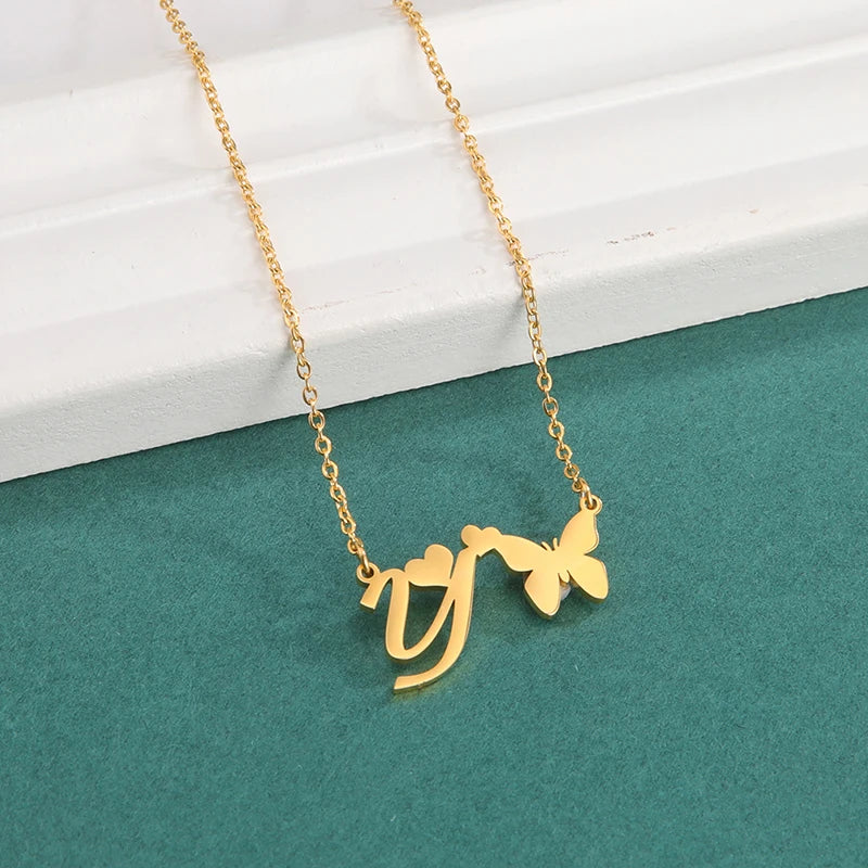 New Fashion 26 Initials Letter Pendant Butterfly Necklace