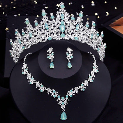 Vintage Royal Queen Bridal Wedding Crown with Jewelry Sets For Women