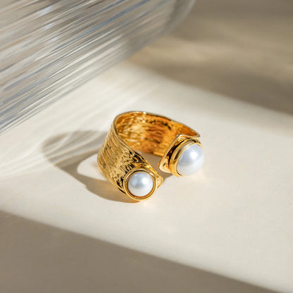 18K Gold Plated Irregular Pearl Open Ring