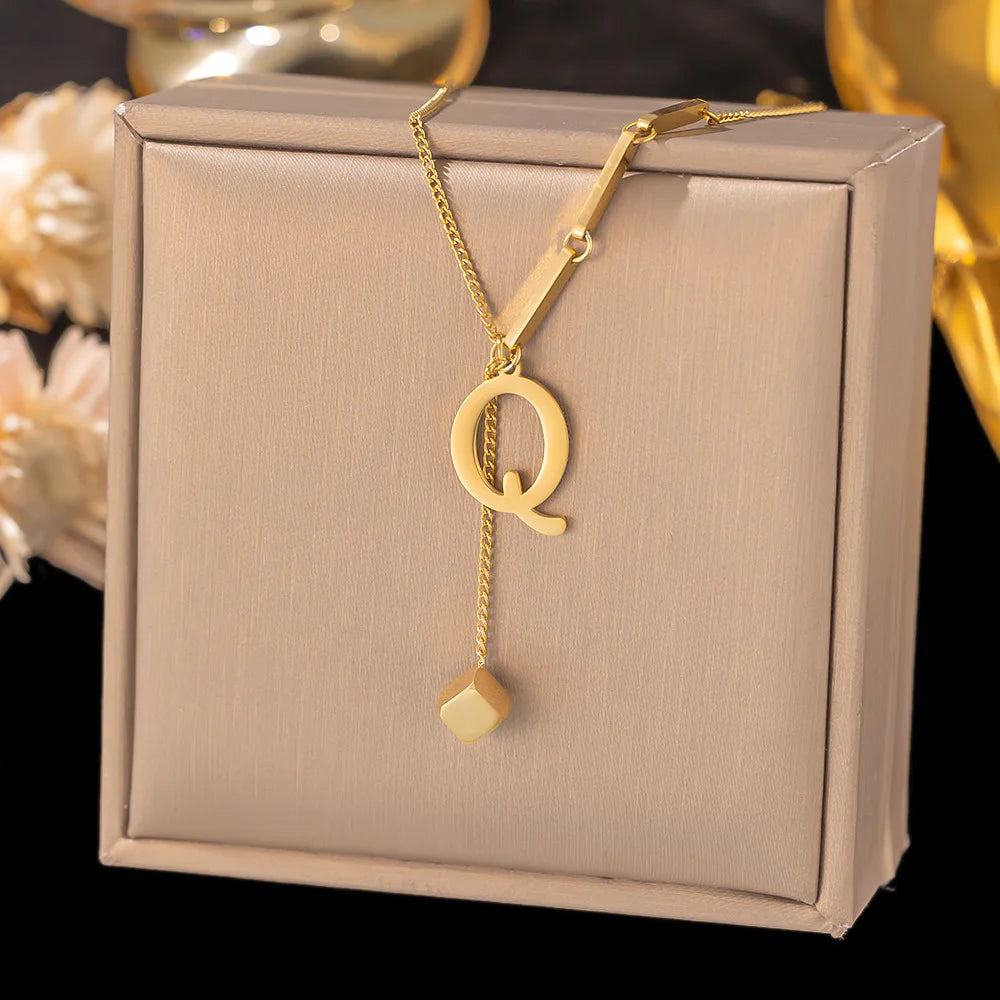 Initial Letter Stainless Steel Pendant Necklace for Women