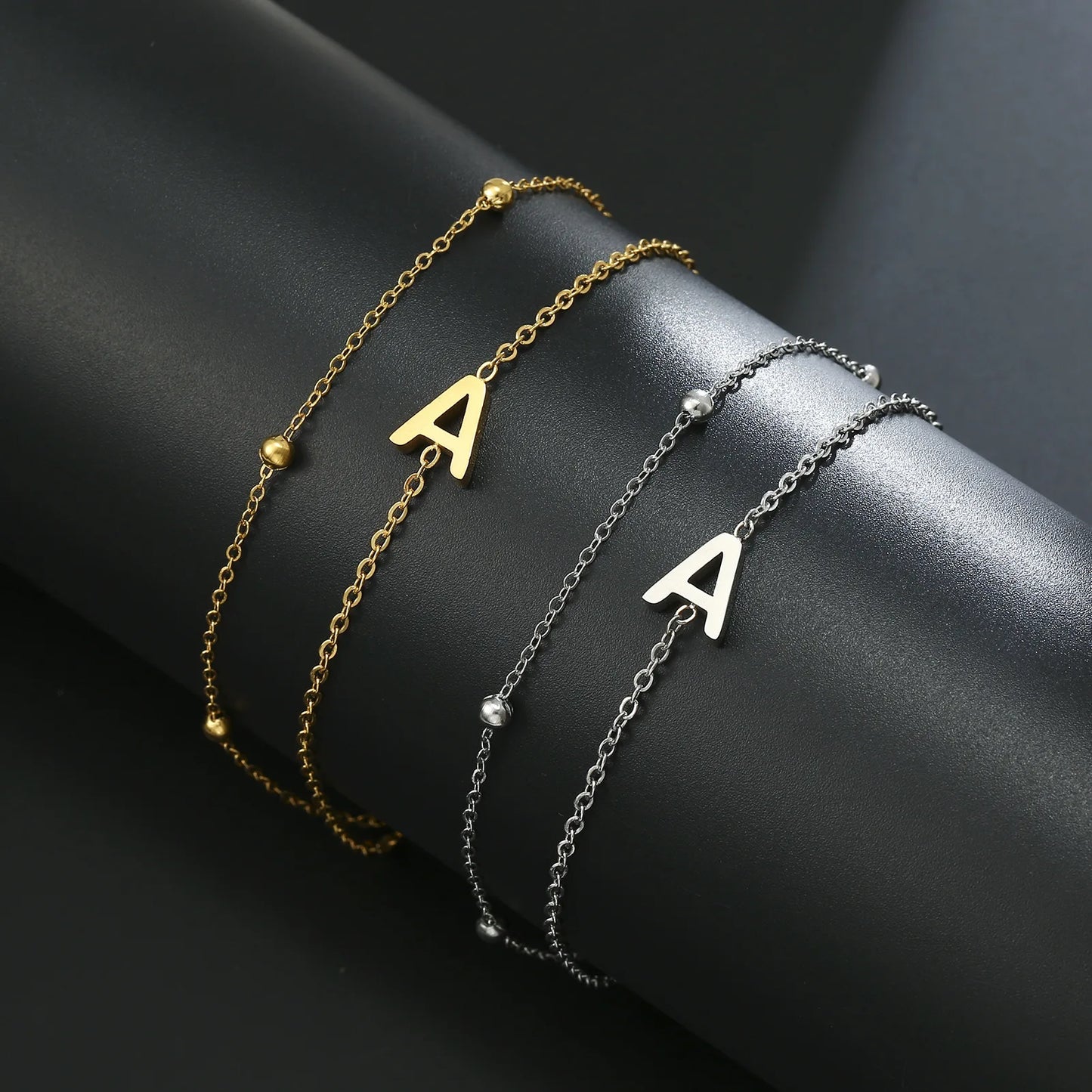 New Fashion A-Z Letter Double Layer Bracelets Simple Stainless