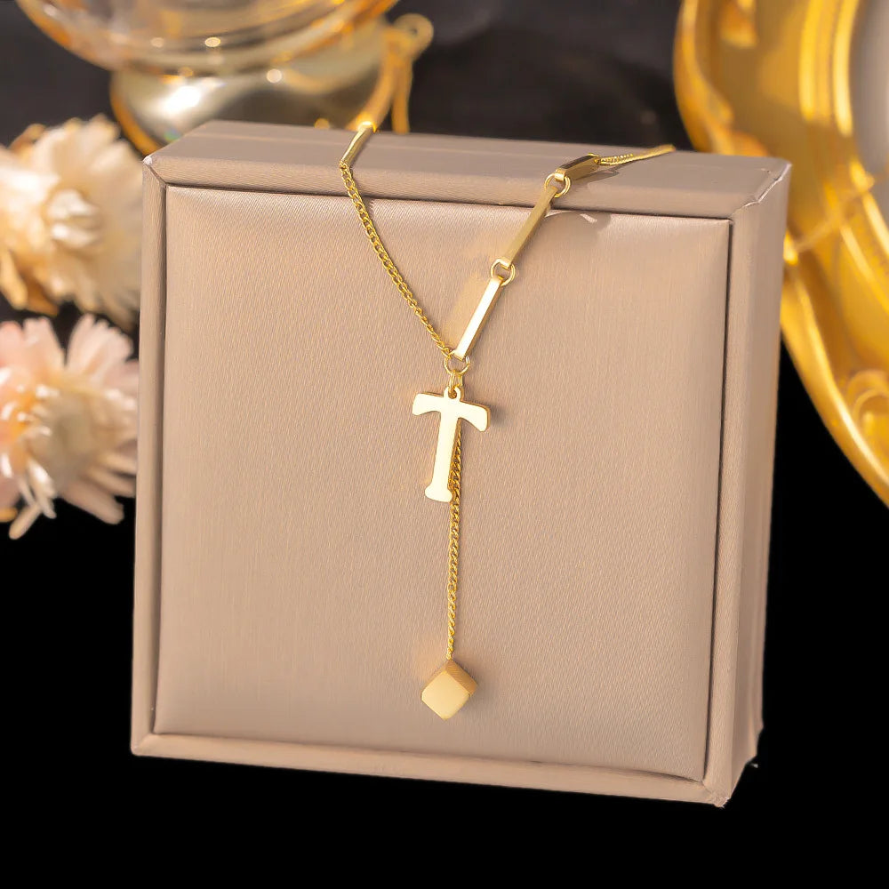 Initial Letter Stainless Steel Pendant Necklace for Women