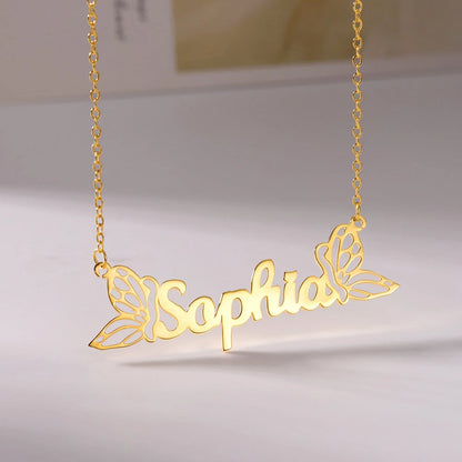 Personalized Name Customized Necklace, Two Exquisite Butterfly