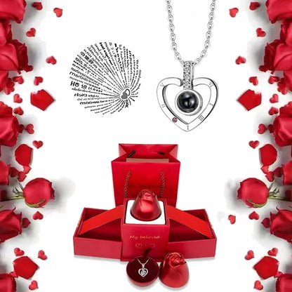 I Love You Projection S925 Necklace – 100 Languages with Rose Gift Box