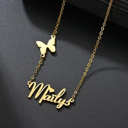 Personalized Custom Name Butterfly Pendant Stainless Steel Necklace for Woman