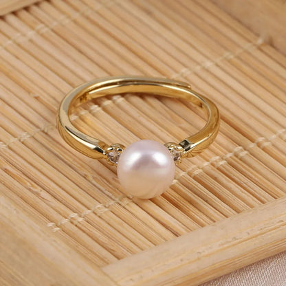 Natural Round Freshwater Pearl Cirque Ring – Adjustable DIY Jewelry