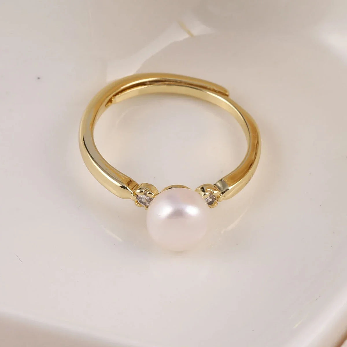 Natural Round Freshwater Pearl Cirque Ring – Adjustable DIY Jewelry