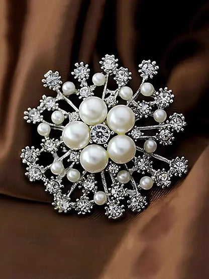 Luxury Snowflake Pearl Crystal Brooch For Women's Jewelry