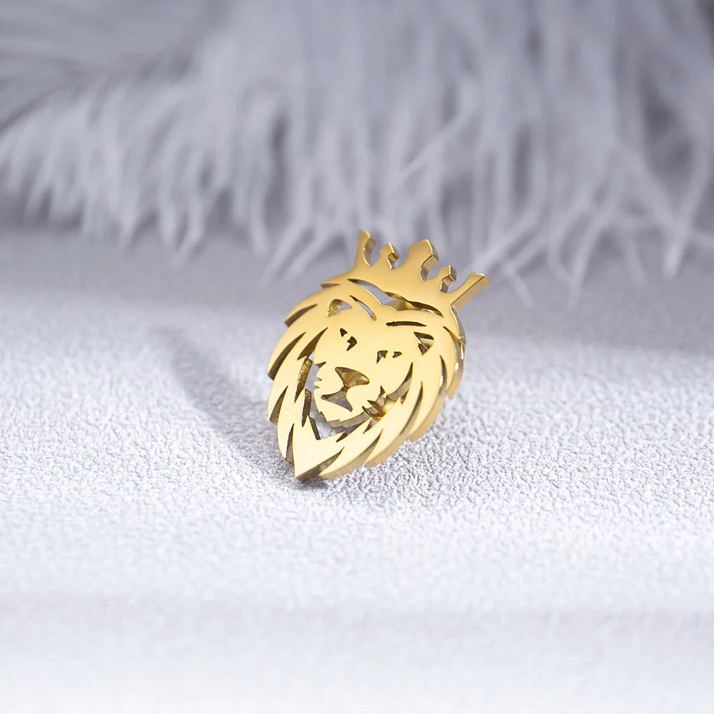 Crown Lion Men's Brooch Stainless Steel For Parties
