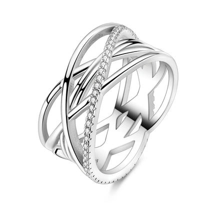 925 Sterling Silver Geometric Overlapping Zircon Rings