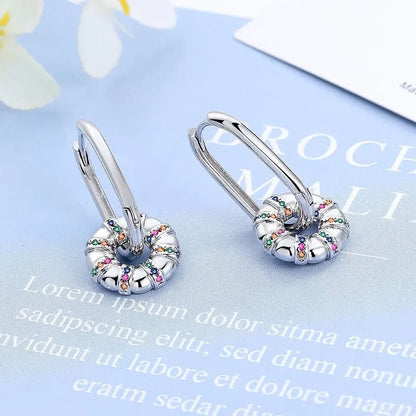 Fashionable 925 Sterling Silver Colorful Zirconia Wheel Earrings
