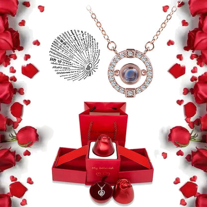 I Love You Projection S925 Necklace – 100 Languages with Rose Gift Box