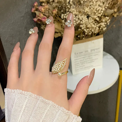 Elegant Adjustable Angel Wing Pearl Ring – Luxury Women's Charm Jewelry