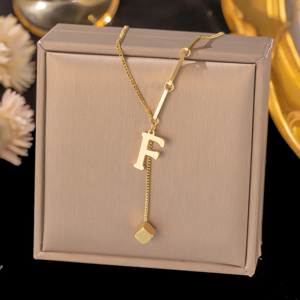 Initial Letter Stainless Steel Pendant Necklace for Women