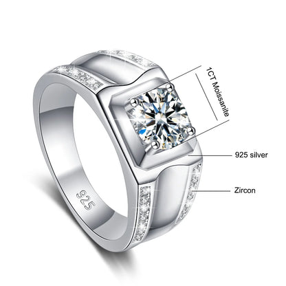 1CT 6.5MM Moissanite Men’s Engagement Ring in 925 Sterling Silver with Certificate