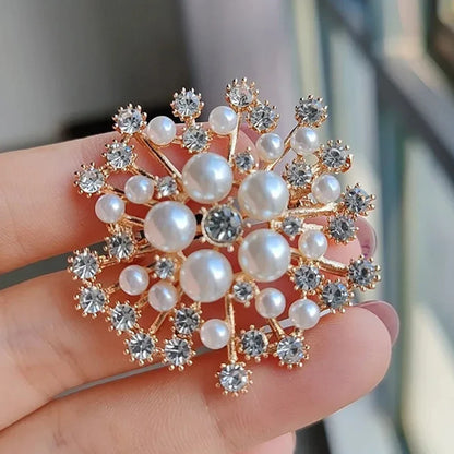 Luxury Snowflake Pearl Crystal Brooch For Women's Jewelry