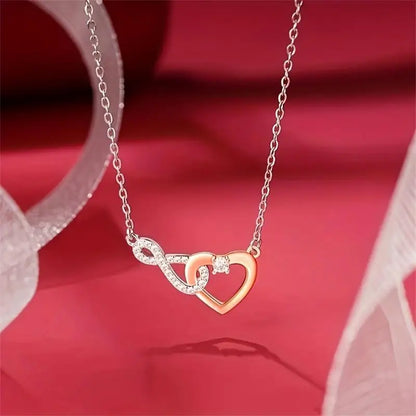 Elegant CZ Heart Infinity Symbol Pendant Necklace