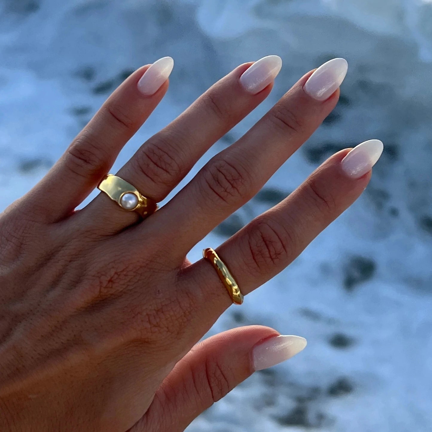 Stainless Steel Geometric Gold Ring with Imitation Pearls for Women