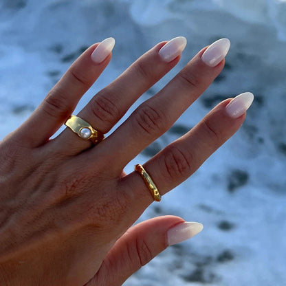 Stainless Steel Geometric Gold Ring with Imitation Pearls for Women