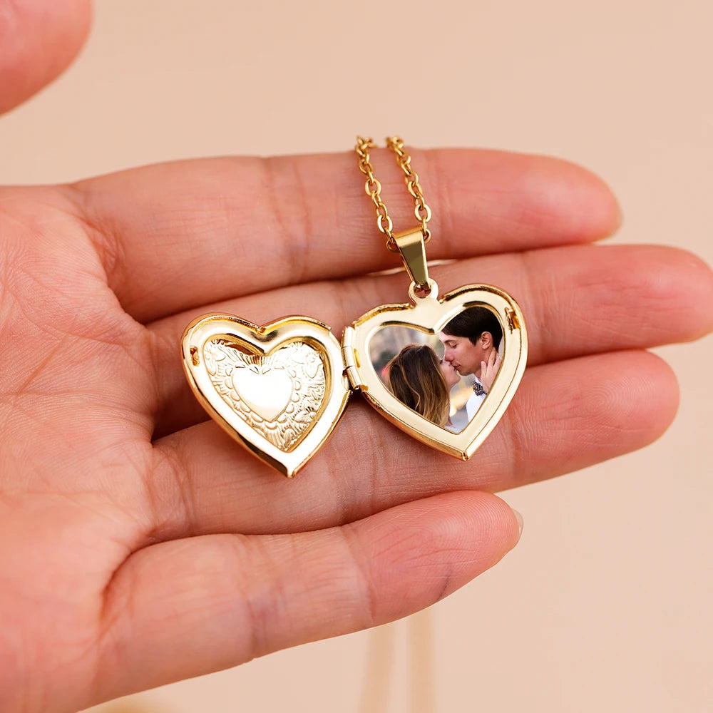 1pc Photo Heart Locket Pendant Necklace Personalized Souvenir Gift
