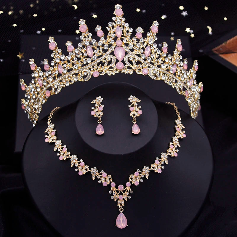 Vintage Royal Queen Bridal Wedding Crown with Jewelry Sets For Women