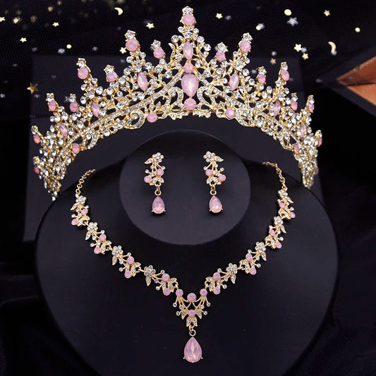 Vintage Royal Queen Bridal Wedding Crown with Jewelry Sets For Women