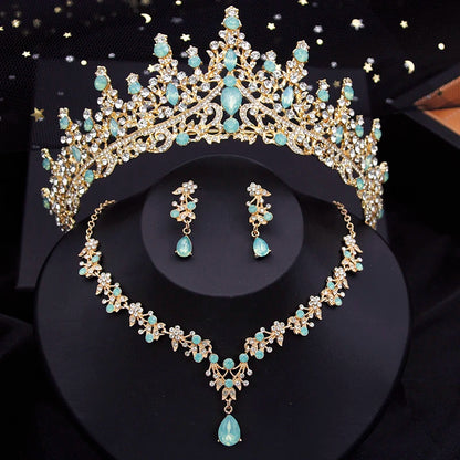 Vintage Royal Queen Bridal Wedding Crown with Jewelry Sets For Women