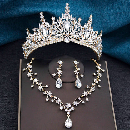 Baroque Wedding Crown for Bride 3-pack Tiara Earrings Necklace Bridal Jewelry Set