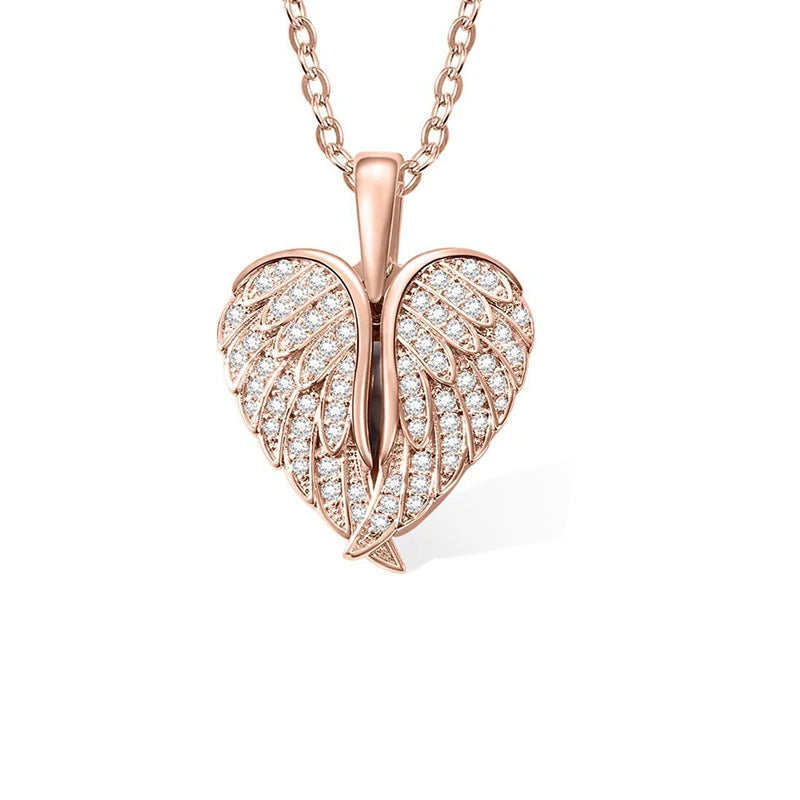 Uniqueura Custom Text Angel Wings Locket Necklace for Women Angel