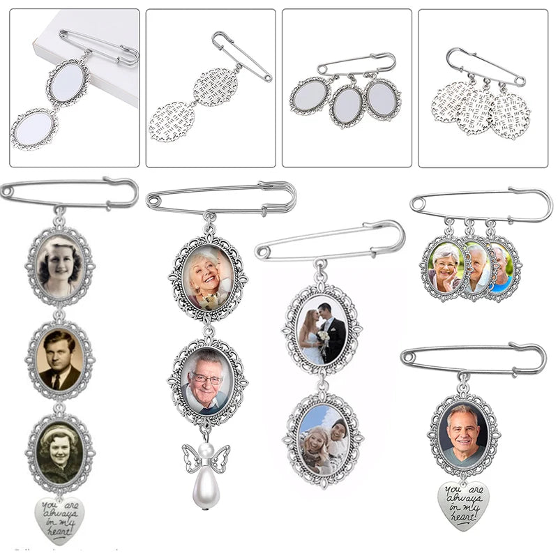 Wedding Bouquet Photo Brooches With Angel Wing Photo Frame Pendant for Bride Groom