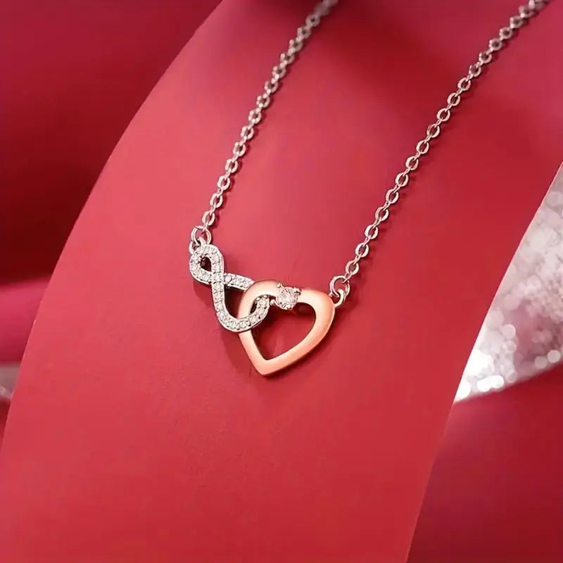 Elegant CZ Heart Infinity Symbol Pendant Necklace