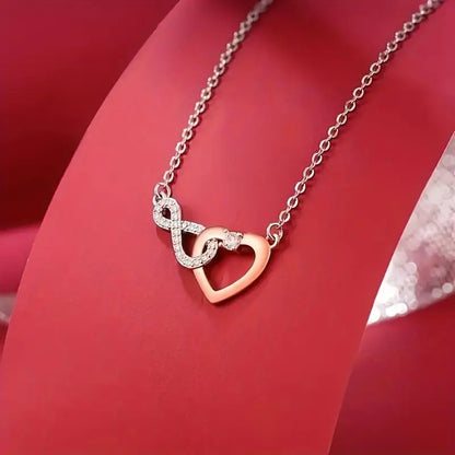 Elegant CZ Heart Infinity Symbol Pendant Necklace