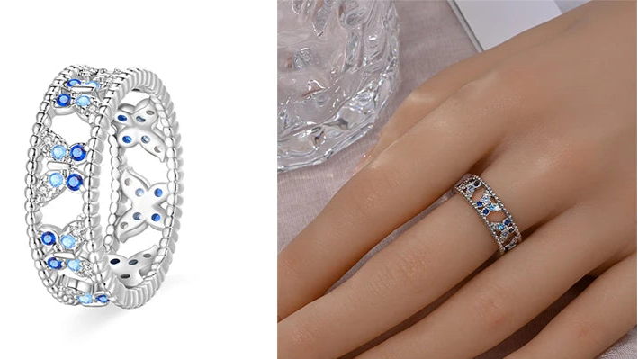 925 Silver Hollow Ring Size 6-9 Flower Sun Design
