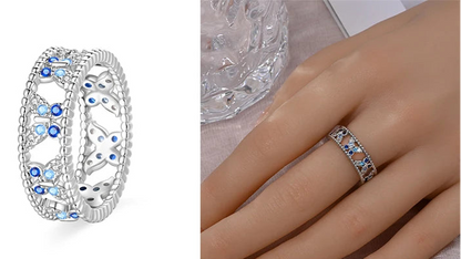 925 Silver Hollow Ring Size 6-9 Flower Sun Design