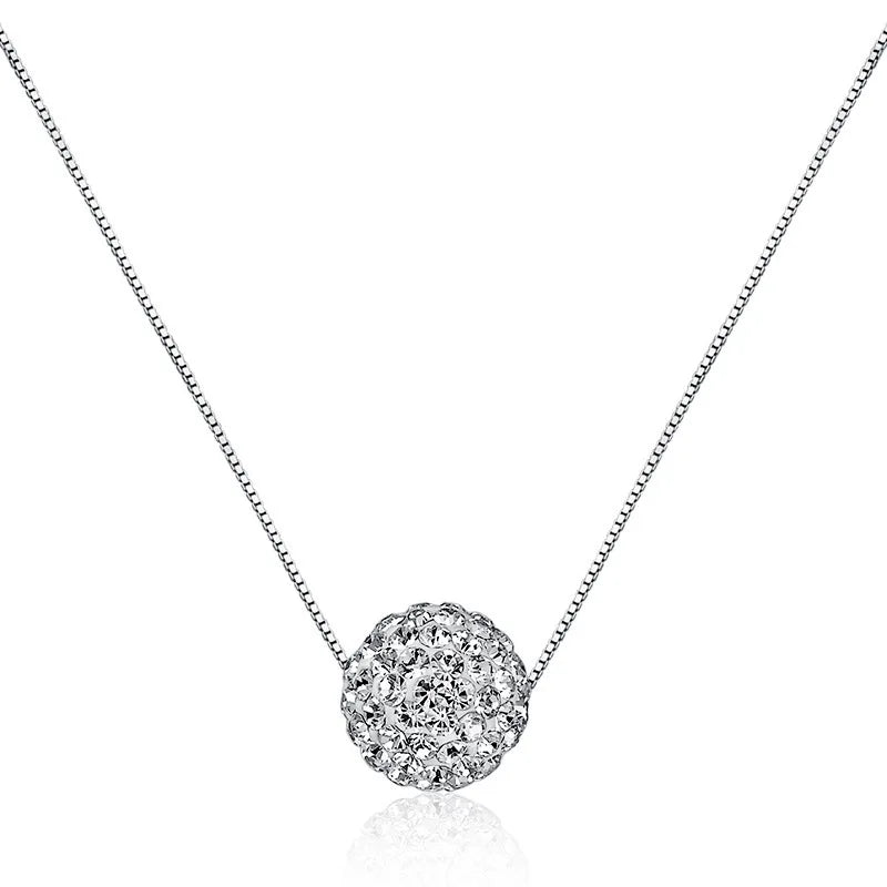 S925 Pure Silver Necklace – Elegant Crystal Ball Chain Design