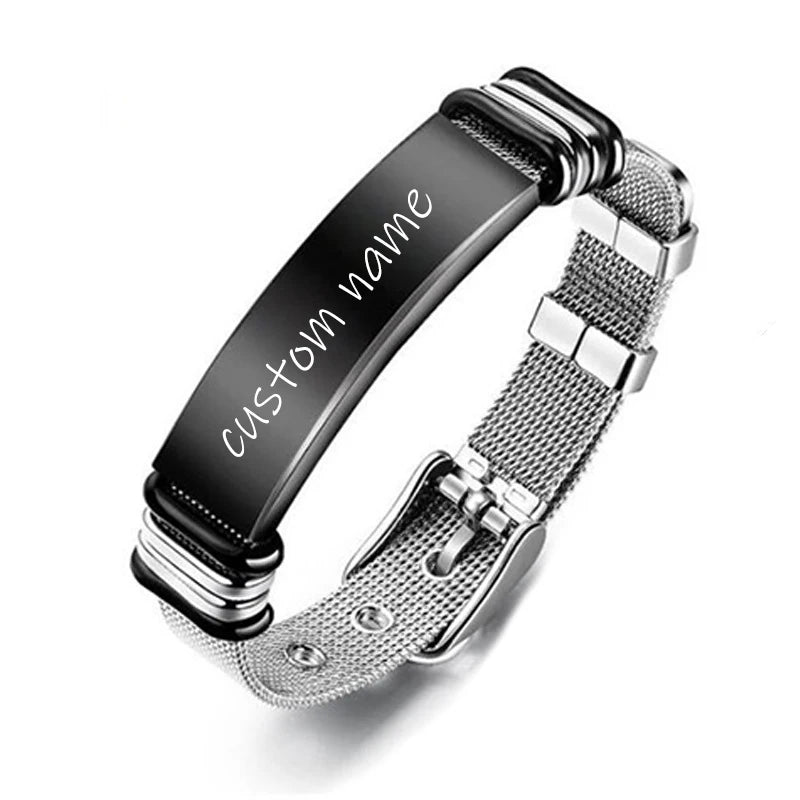 Personalized Picture Unisex Bracelet Custom Stainless Steel Engraved Photo & Text Name Adjustable ID Bracelet