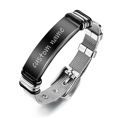 Personalized Picture Unisex Bracelet Custom Stainless Steel Engraved Photo & Text Name Adjustable ID Bracelet