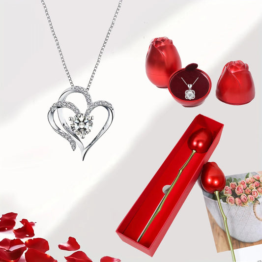 Elegant Heart Zircon Necklace with Luxury Rose Gift Box