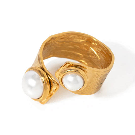 18K Gold Plated Irregular Pearl Open Ring