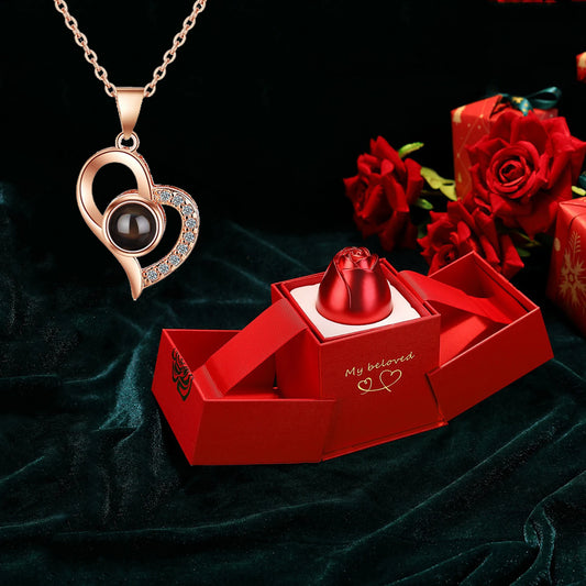 I Love You Projection S925 Necklace – 100 Languages with Rose Gift Box