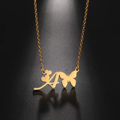 New Fashion 26 Initials Letter Pendant Butterfly Necklace