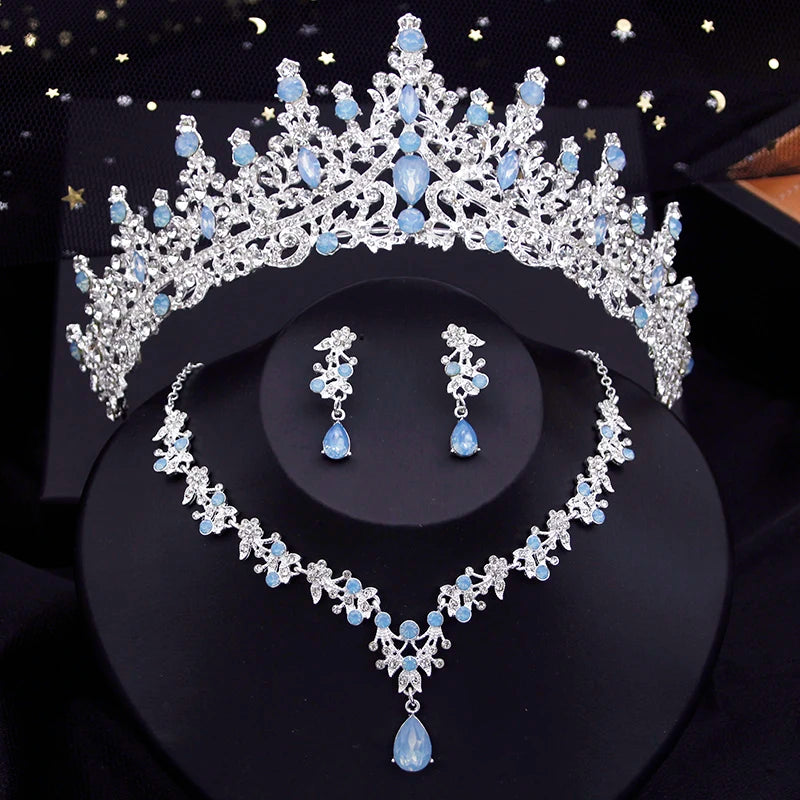 Vintage Royal Queen Bridal Wedding Crown with Jewelry Sets For Women