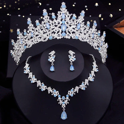 Vintage Royal Queen Bridal Wedding Crown with Jewelry Sets For Women