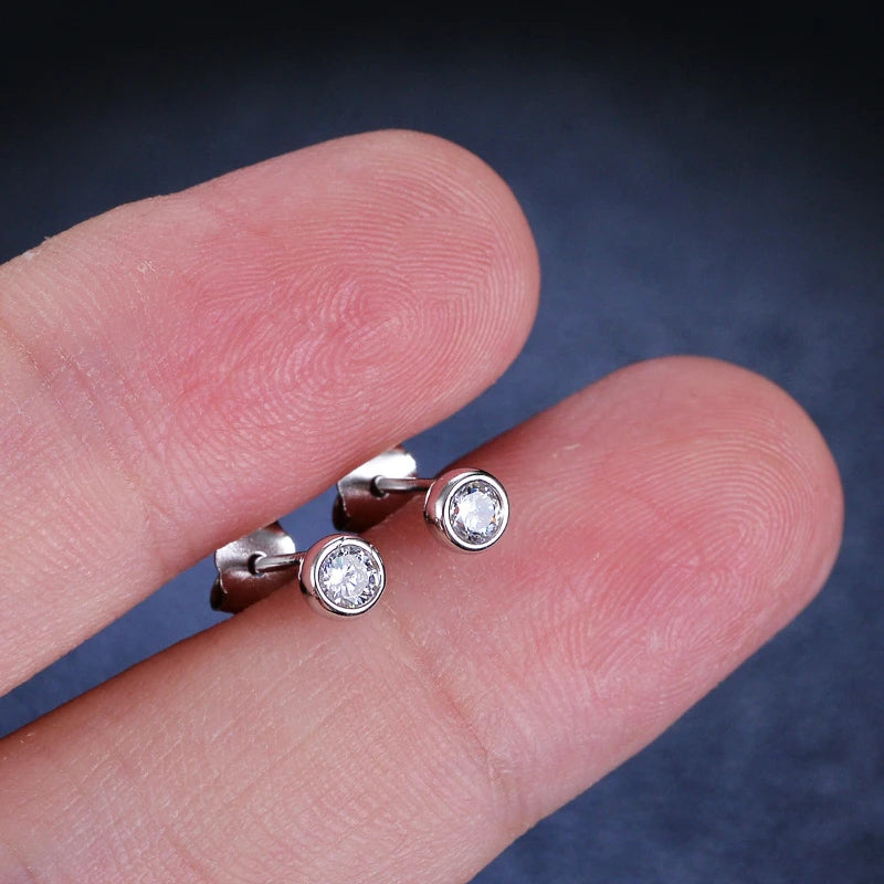 Round 3mm Moissanite Diamond Stud Earrings in 925 Silver