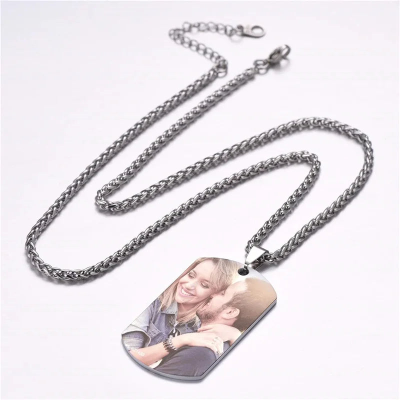 Custom Colorful Photo Necklace Stainless Steel - Personalized Engraved Text/Date Necklaces