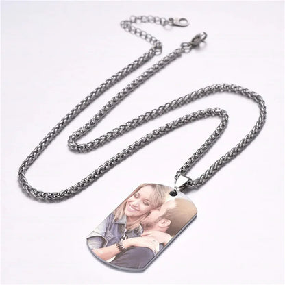 Custom Colorful Photo Necklace Stainless Steel - Personalized Engraved Text/Date Necklaces