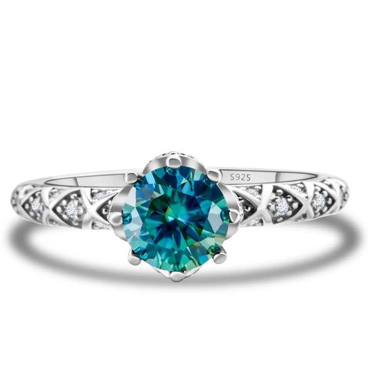 1 Carat 6.5mm D Color Moissanite Engagement Ring 925 Sterling Silver