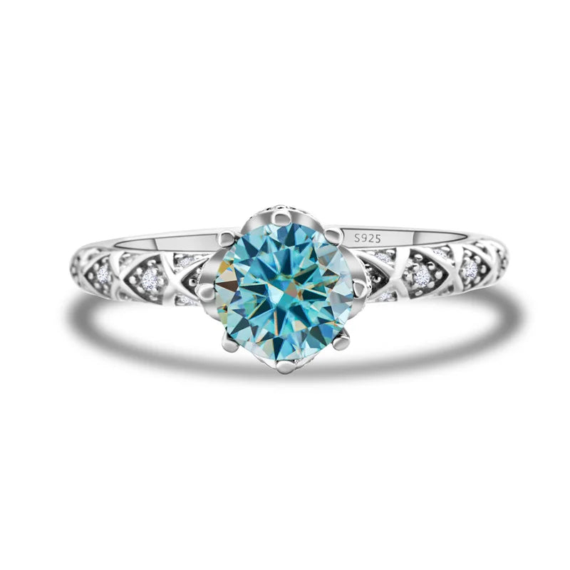 1 Carat 6.5mm D Color Moissanite Engagement Ring 925 Sterling Silver