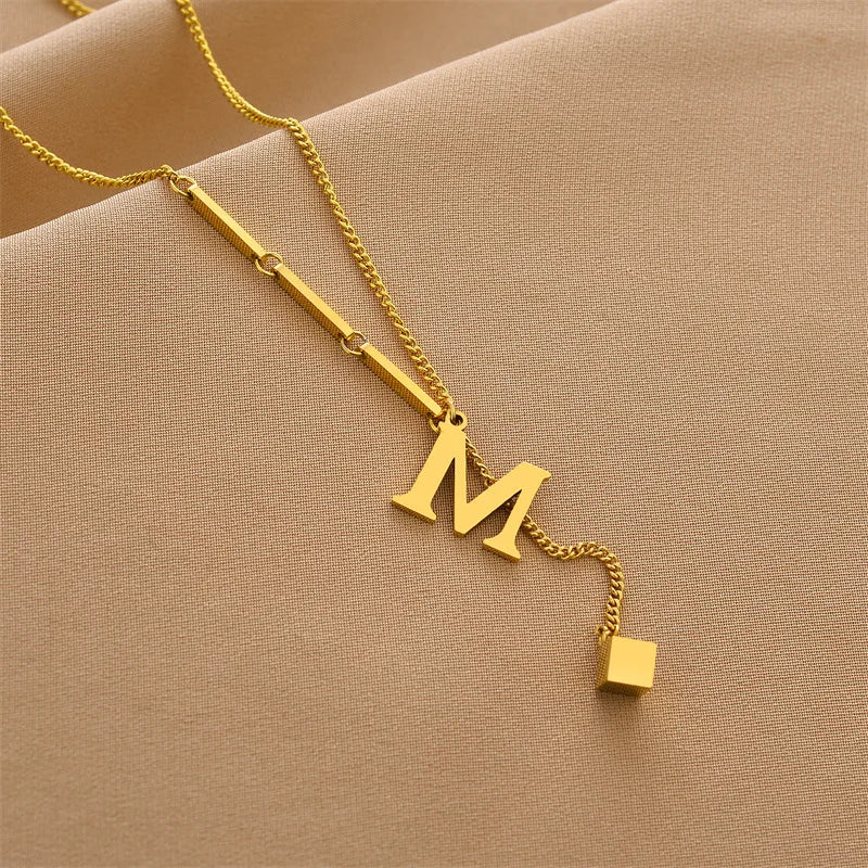 Initial Letter Stainless Steel Pendant Necklace for Women