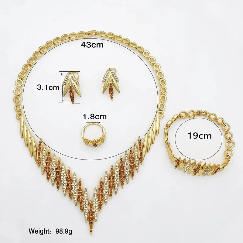Fashion Jewelry Set for Women – Gold Color 4pcs Necklace and Earrings